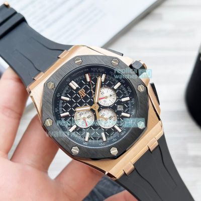 Copy Audemars Piguet Royal Oak Offshore watch Black Dial Black Bezel Black rubber Strap